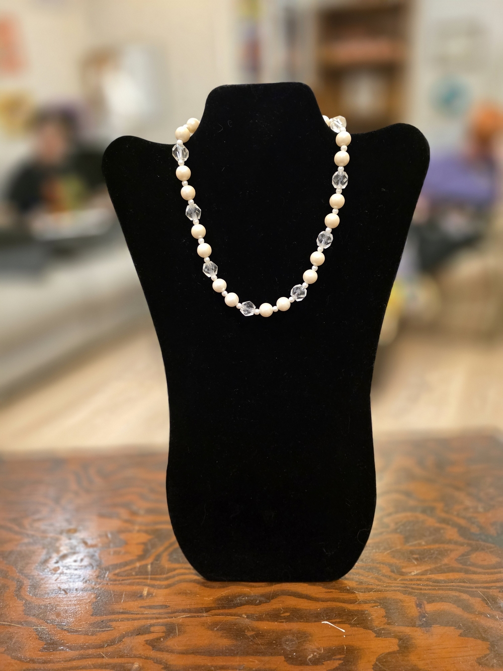 Cream Bead Necklace with Clear Accents